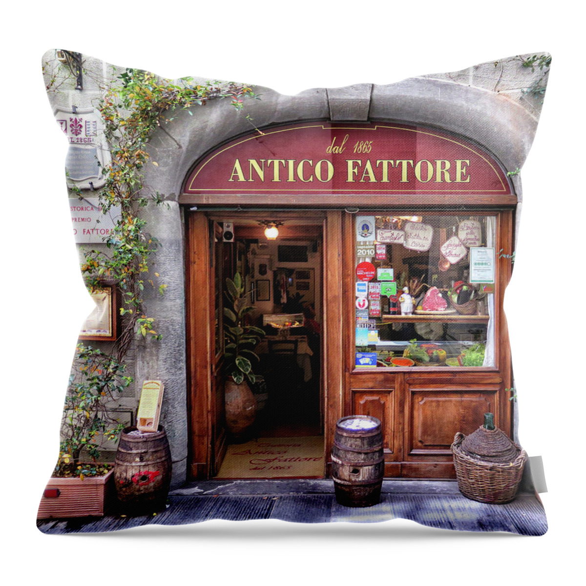 Restaurant Throw Pillow featuring the photograph Quaint Restaurant in Florence by Dave Mills