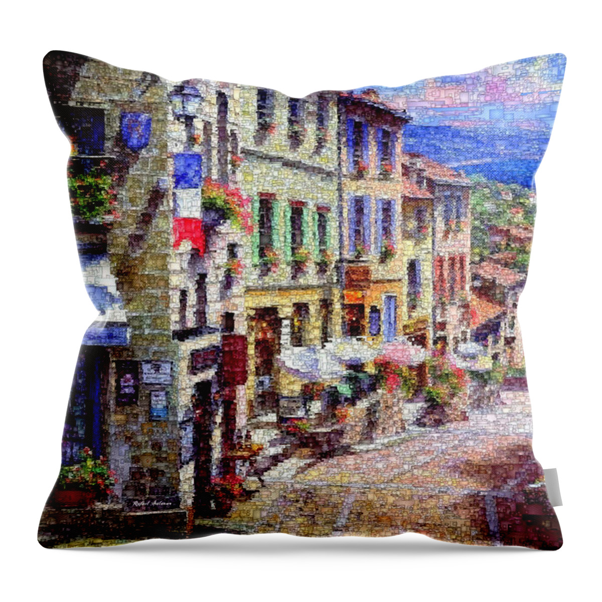 Rafael Salazar Throw Pillow featuring the digital art Quaint Streets from Nice France. by Rafael Salazar