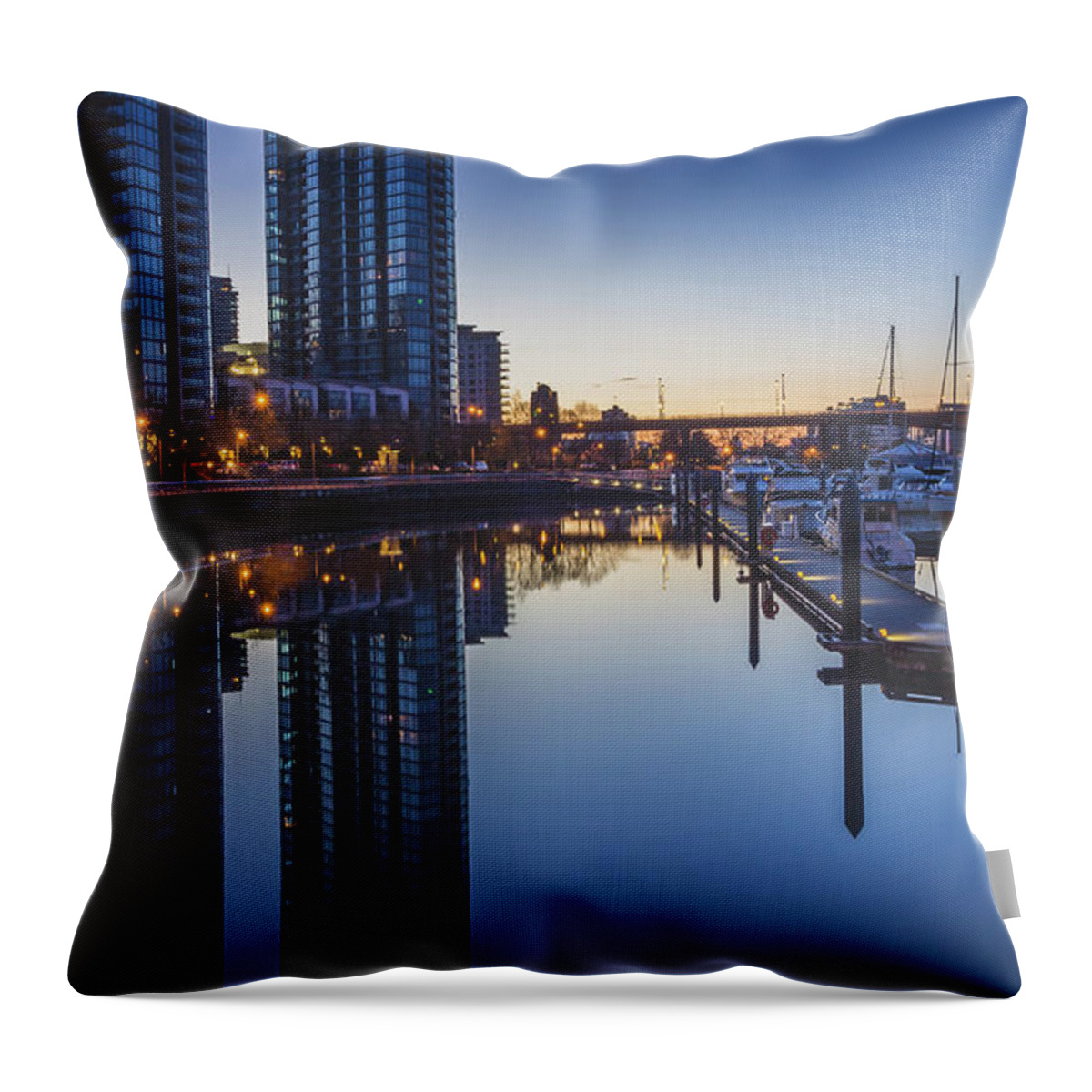 Architecture Throw Pillow featuring the photograph Quayside Marina before Sunrise by Andy Konieczny