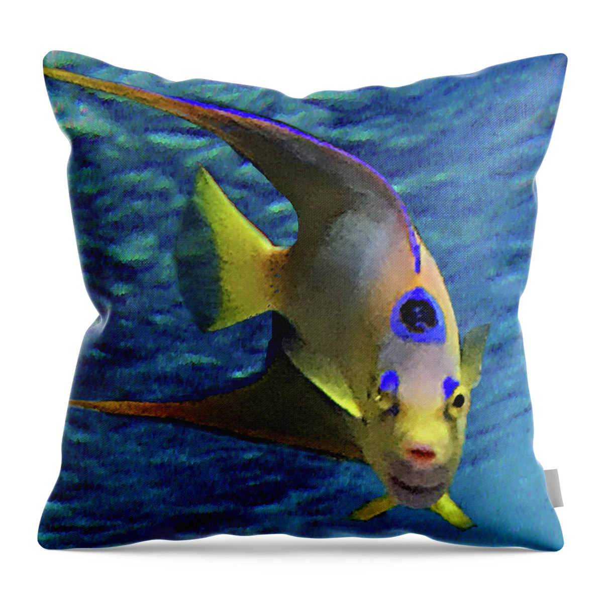 Queen Angel Fish Throw Pillow featuring the mixed media Queen Angel Fish by Steve Karol