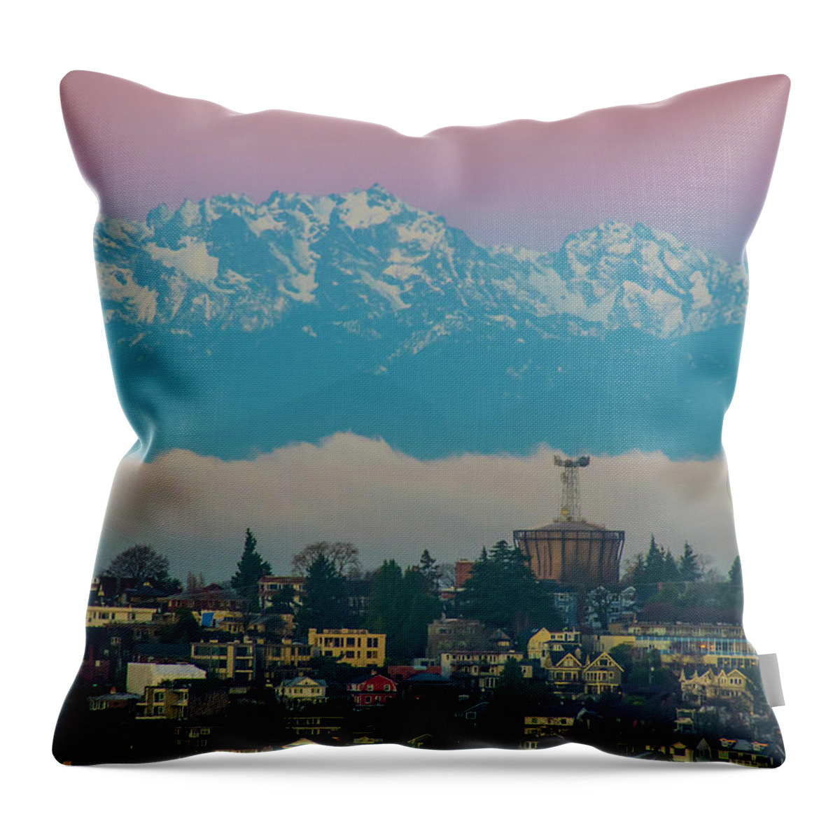 Olympic Mountains Throw Pillow featuring the photograph Queen Anne Sunrise by Matt McDonald