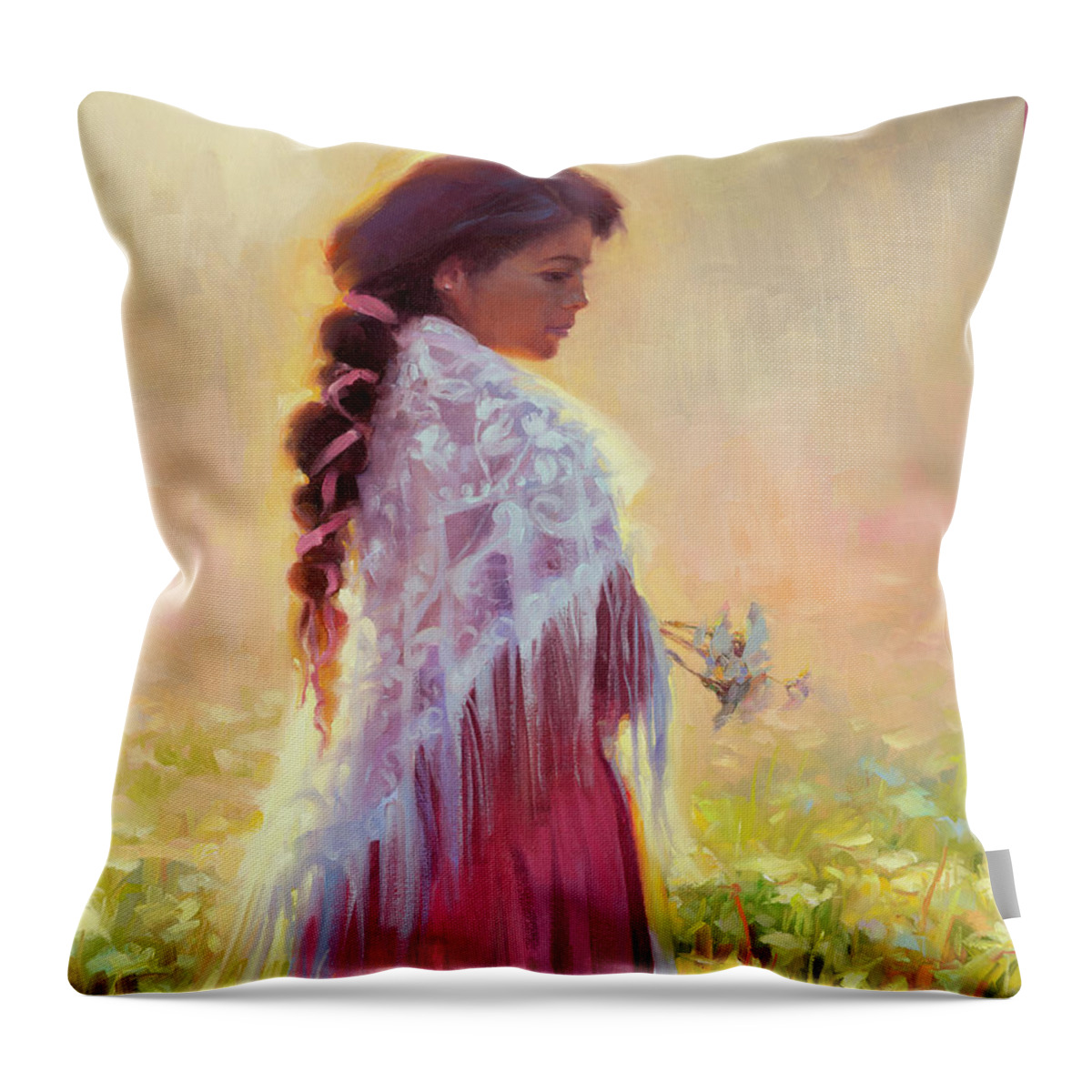 Woman Throw Pillow featuring the painting Queen Anne's Lace by Steve Henderson
