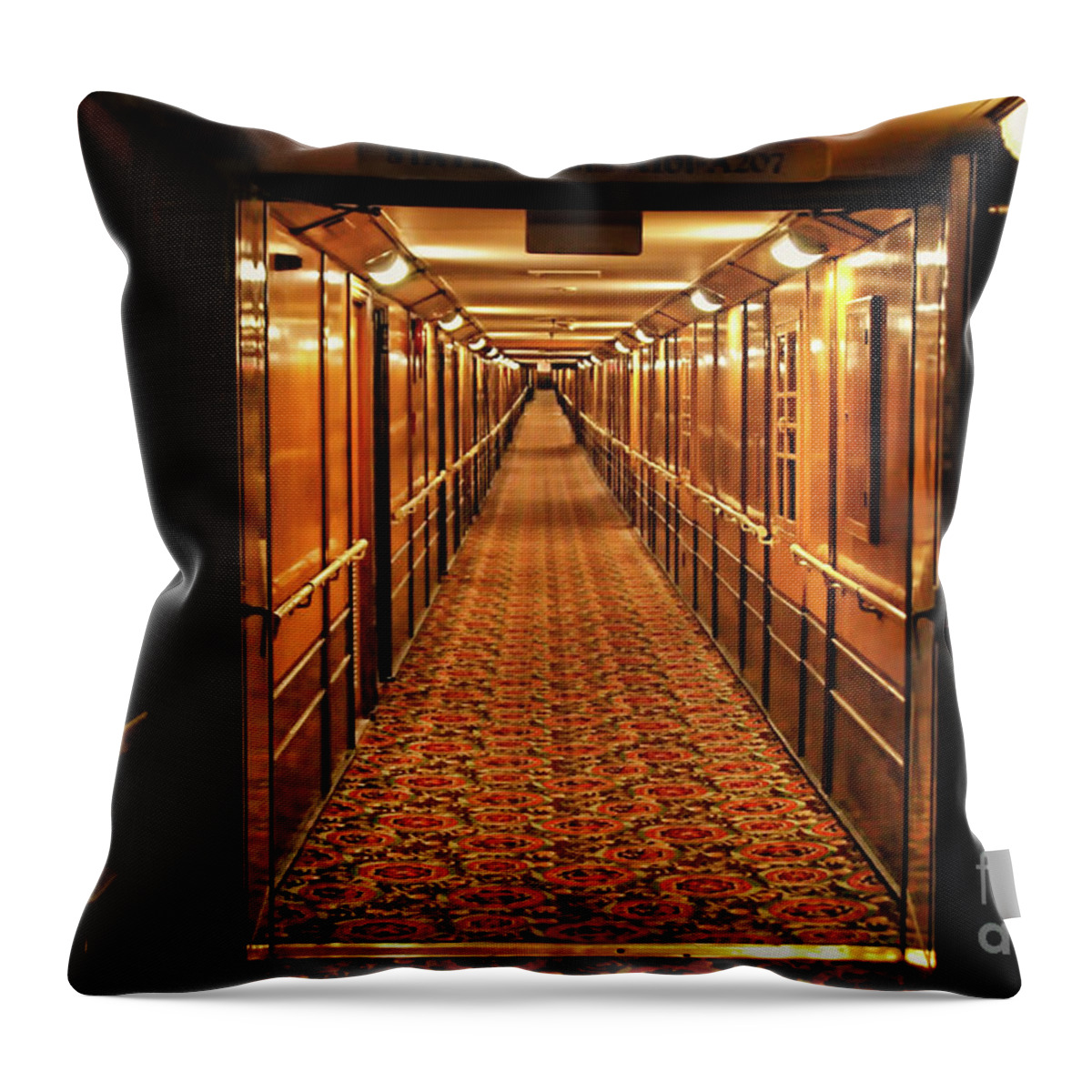 Queen Mary Throw Pillow featuring the photograph Queen Mary Hallway by Mariola Bitner
