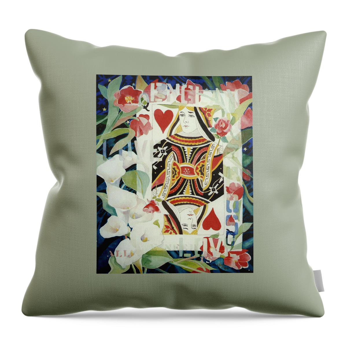 Princess Diana Throw Pillow featuring the painting Queen of Hearts by Sue Kemp