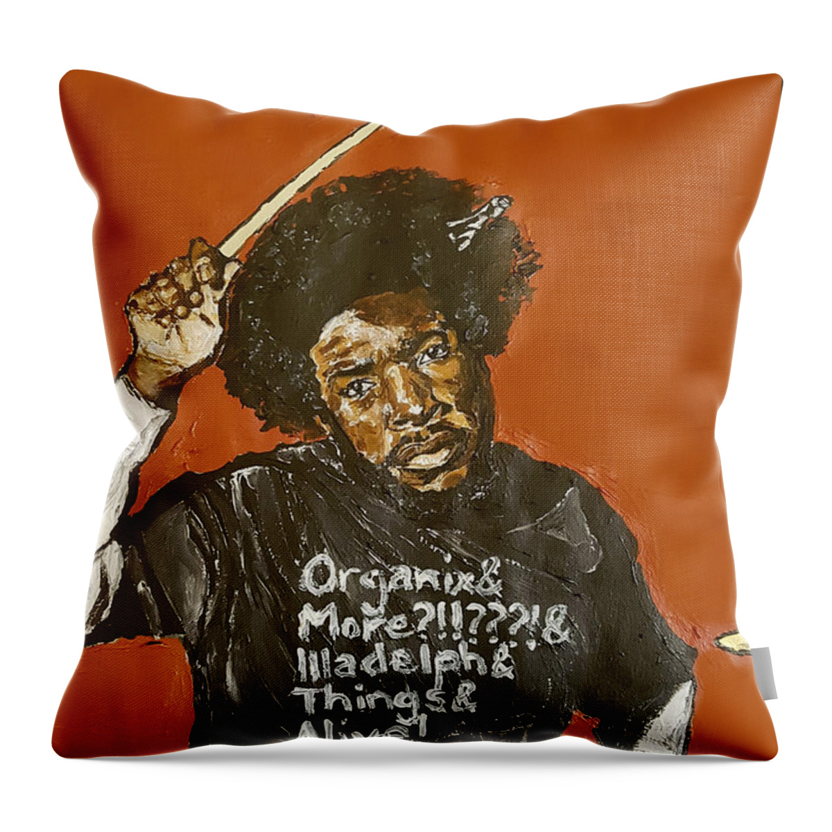 Questlove Throw Pillow featuring the painting Questlove by Rachel Natalie Rawlins