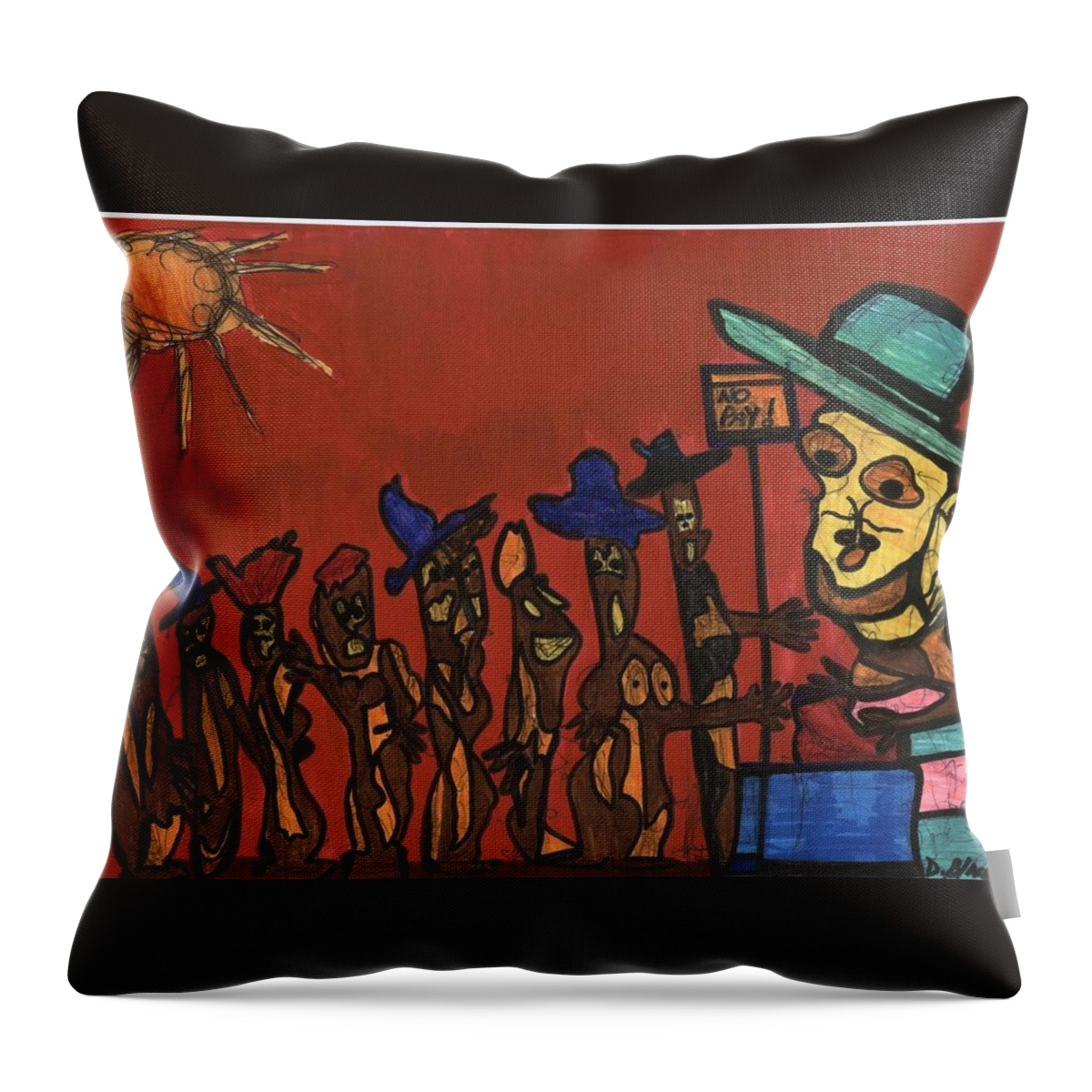 Multicultural Nfprsa Product Review Reviews Marco Social Media Technology Websites \\\\in-d�lj\\\\ Darrell Black Definism Artwork Throw Pillow featuring the drawing Queuing for residuals by Darrell Black