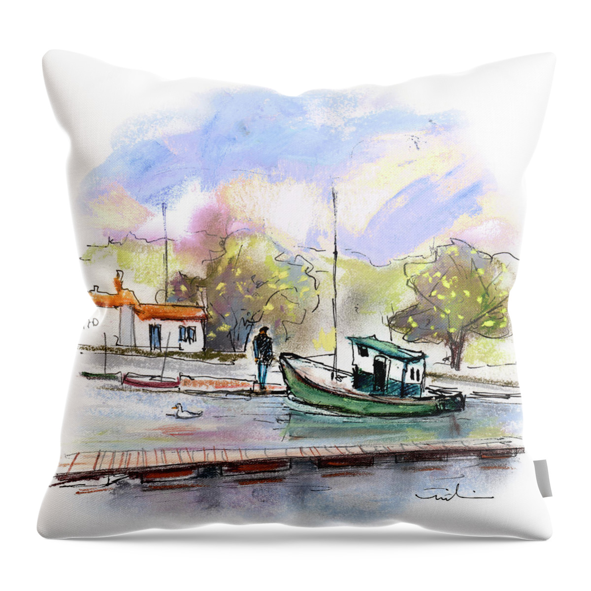 Travel Throw Pillow featuring the painting Quiberon Peninsula 10 by Miki De Goodaboom