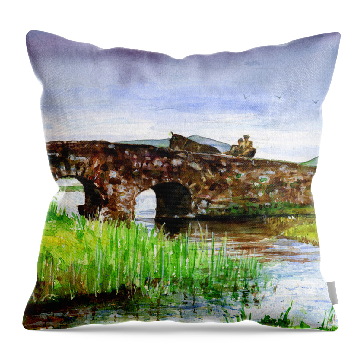 Quiet Man Throw Pillow featuring the painting Quiet Man Bridge Ireland by John D Benson