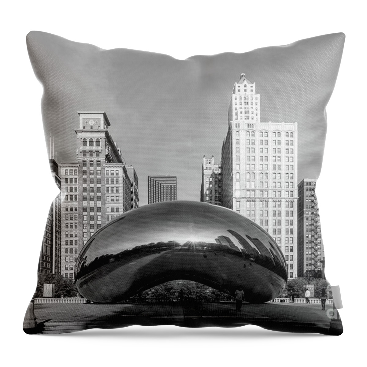 Chicago Throw Pillow featuring the photograph Quiet Millennium Morning Grayscale by Jennifer White