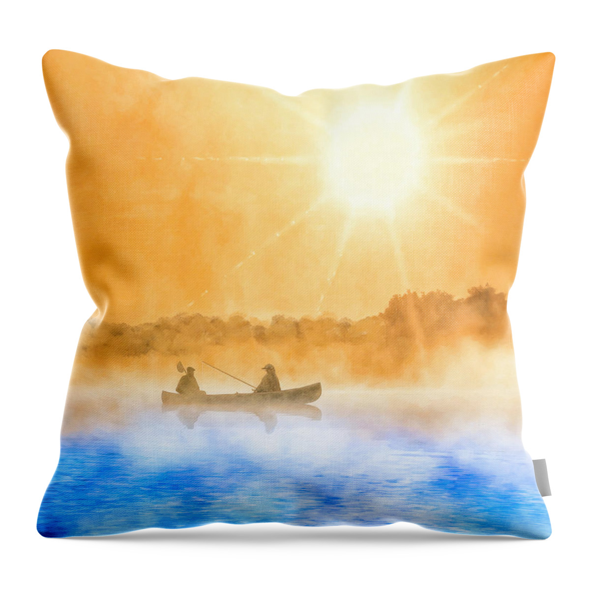Fishing Throw Pillow featuring the mixed media Quiet Moments - Fishing At Dawn by Mark Tisdale