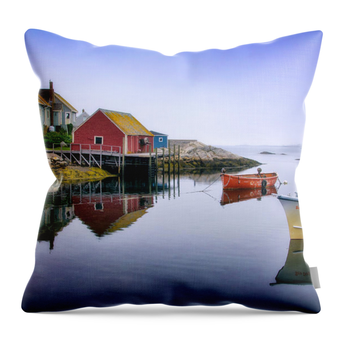Quiet Morning In Peggys Cove Throw Pillow featuring the photograph Quiet Morning in Peggys Cove by Carolyn Derstine