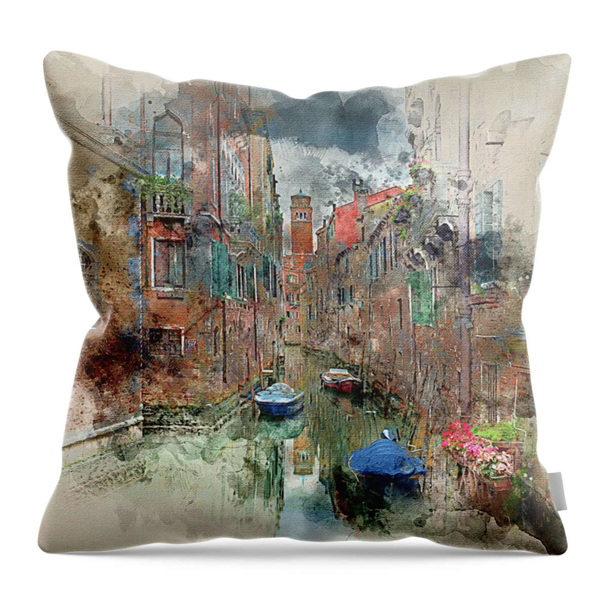 Venice Throw Pillow featuring the digital art Quiet Morning in Venice by Peter Kennett