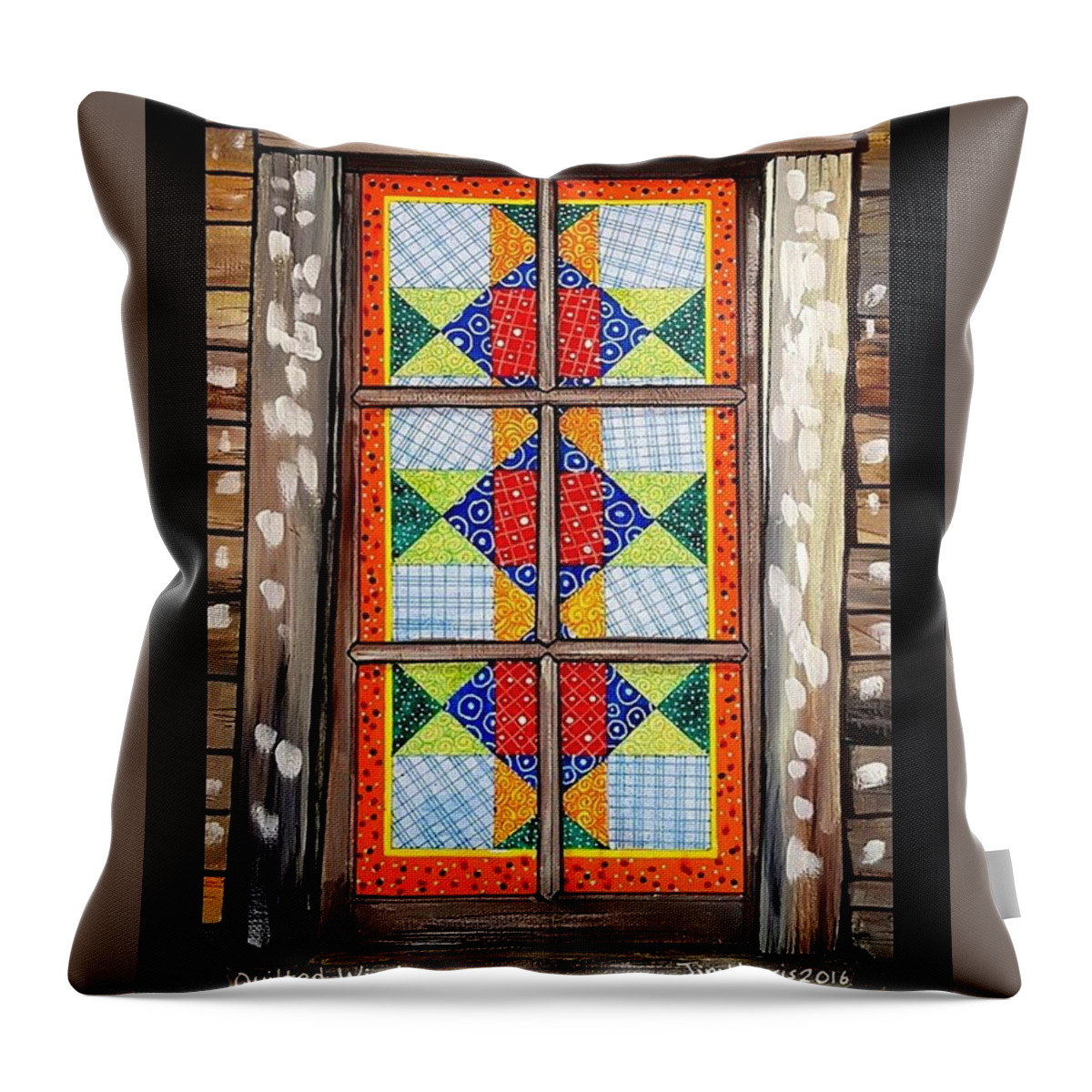 Quilt Throw Pillow featuring the painting Quilted Window by Jim Harris