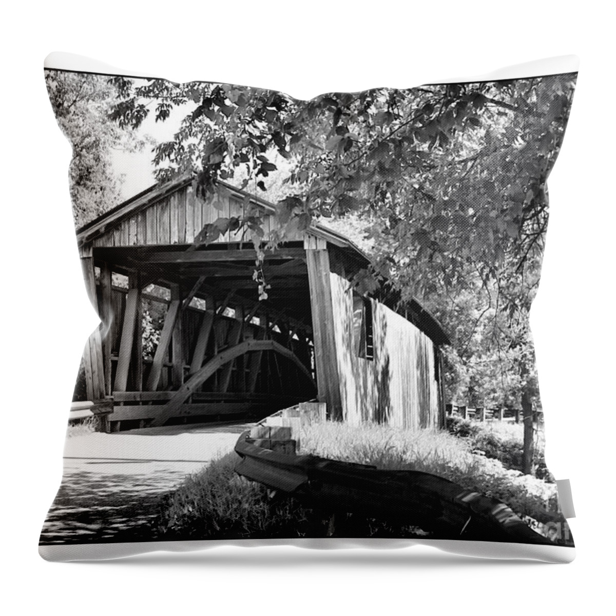 Coveredbridge Throw Pillow featuring the photograph Quinlan Bridge by Deborah Benoit
