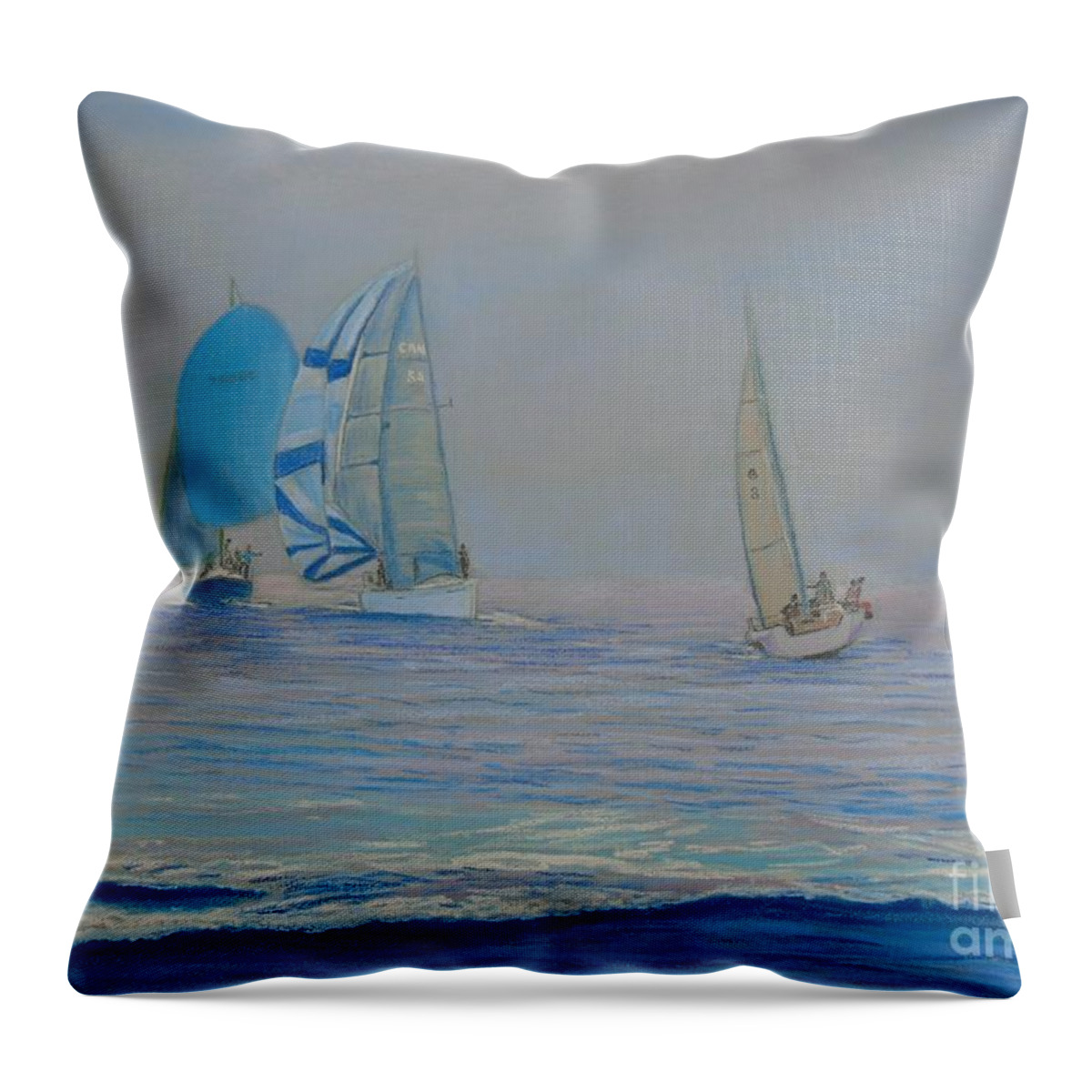 Pastels Throw Pillow featuring the pastel Raceing in the Fog by Rae Smith