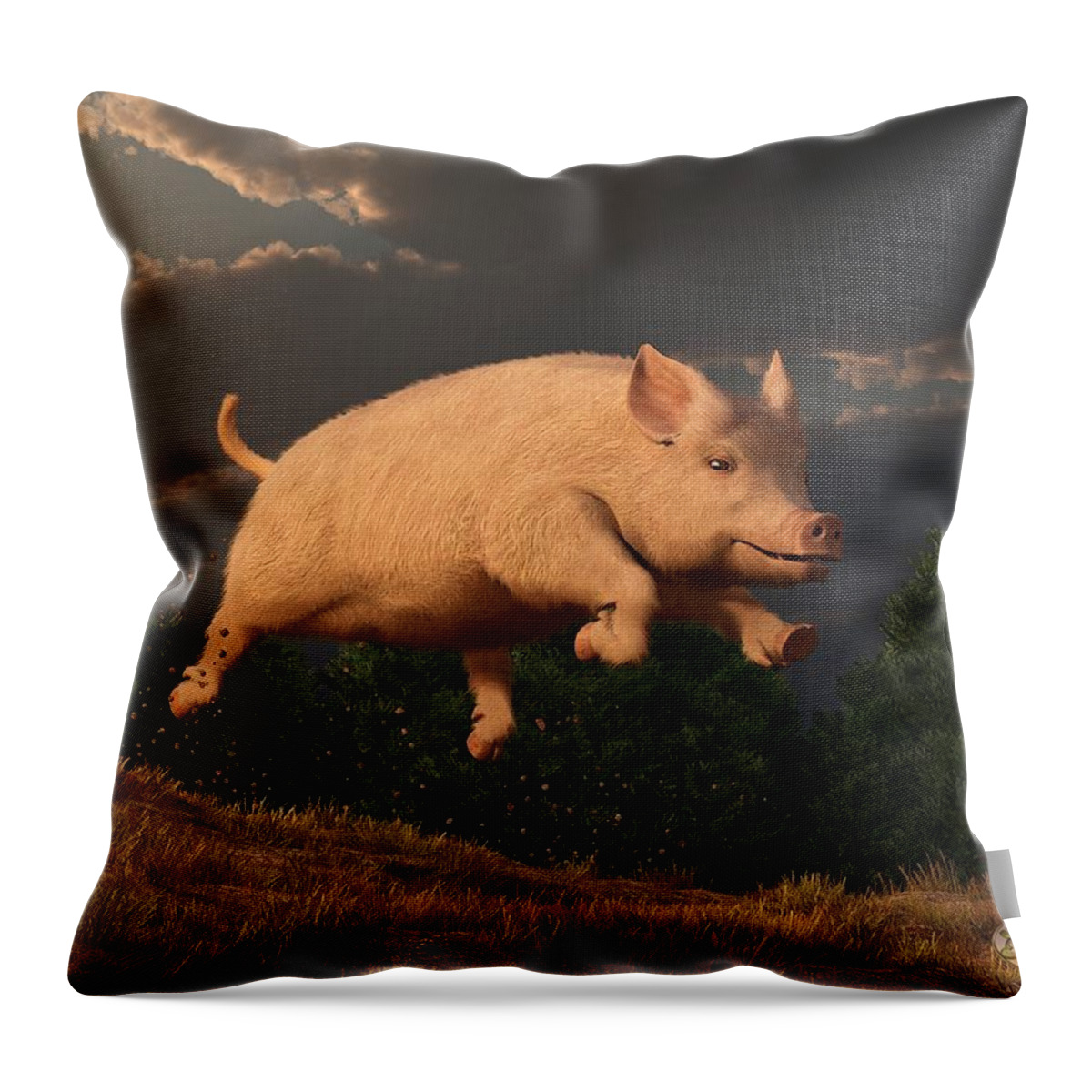 Pig Throw Pillow featuring the digital art Racing Pig by Daniel Eskridge