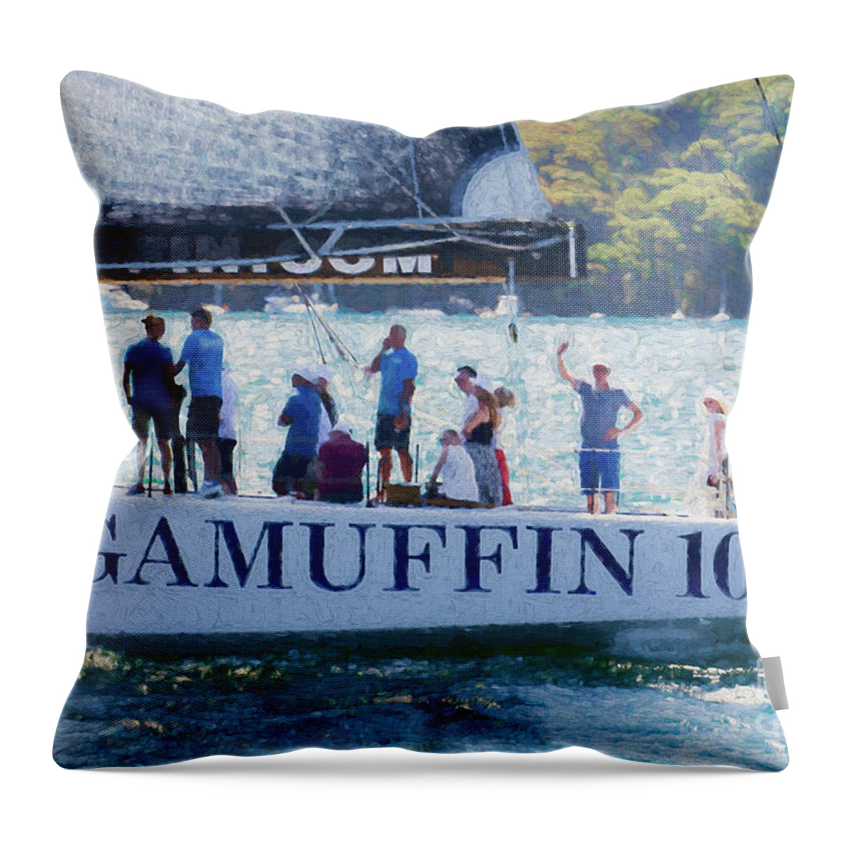 Ragamuffin Maxi Yacht Throw Pillow featuring the photograph Ragamuffin 100 on Sydney Harbour by Sheila Smart Fine Art Photography