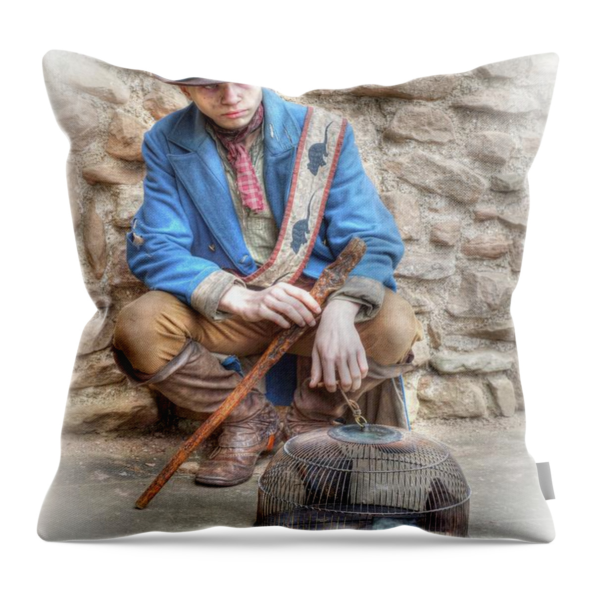 Ragged Throw Pillow featuring the photograph Ragged Victorians - The Rat Catcher by David Birchall
