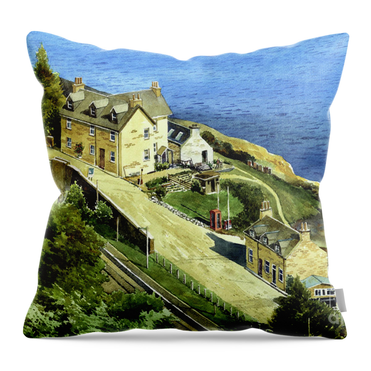 Scotland Throw Pillow featuring the painting Rail Station Scotland by William Band