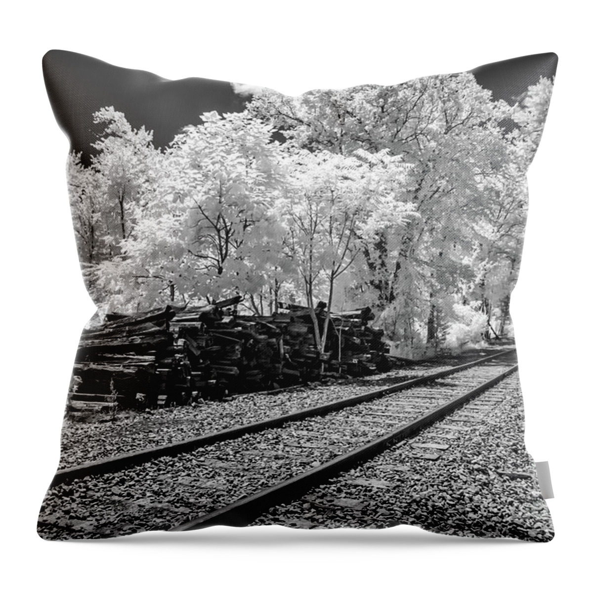 Anthony Sacco Throw Pillow featuring the photograph Railroad Tracks BW by Anthony Sacco