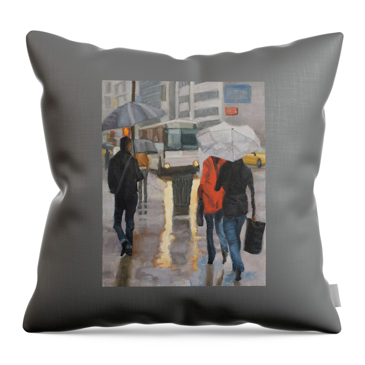 Rain Throw Pillow featuring the painting Rain in midtown by Tate Hamilton