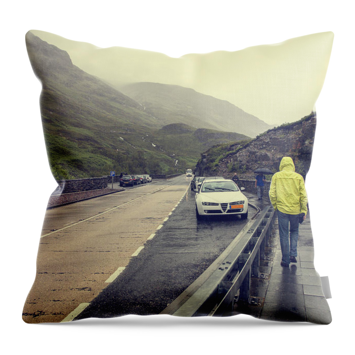 Road Throw Pillow featuring the photograph Rain in Scotland by Patricia Hofmeester
