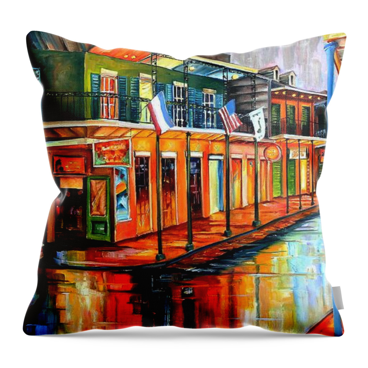 New Orleans Throw Pillow featuring the painting Rain in the Big Easy by Diane Millsap