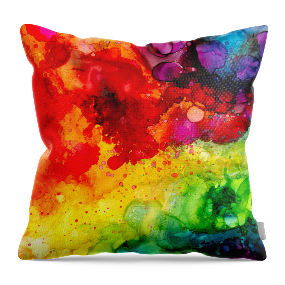 Rainbow Throw Pillow featuring the painting Rainbow Bubbles by Cat Moleski