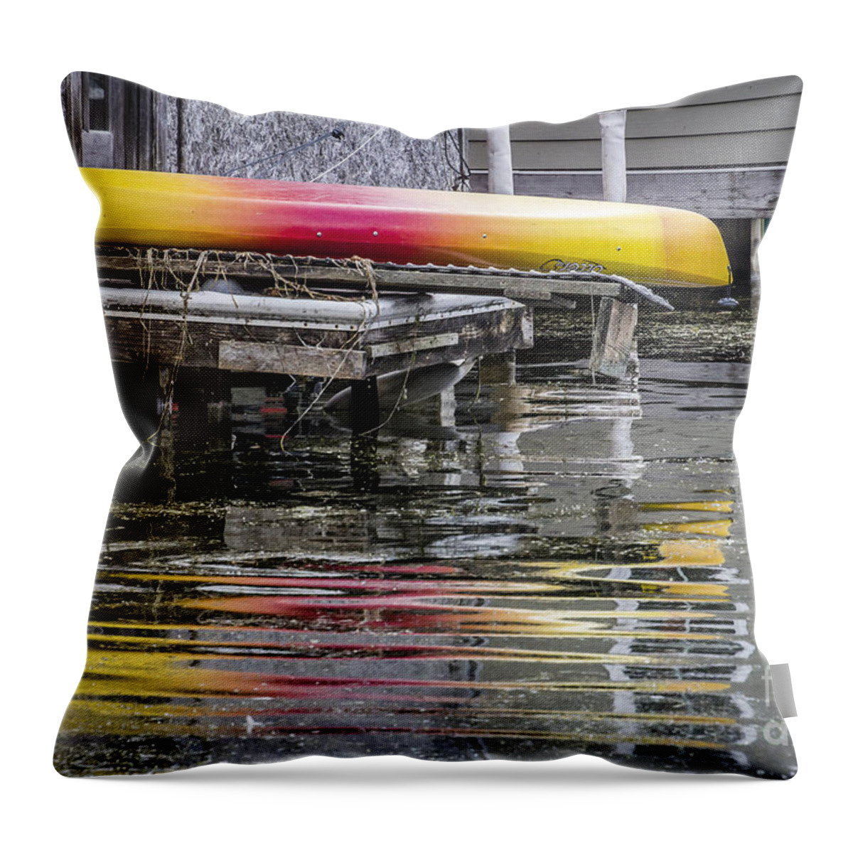 Canoe Throw Pillow featuring the photograph Rainbow Canoe by Joann Long