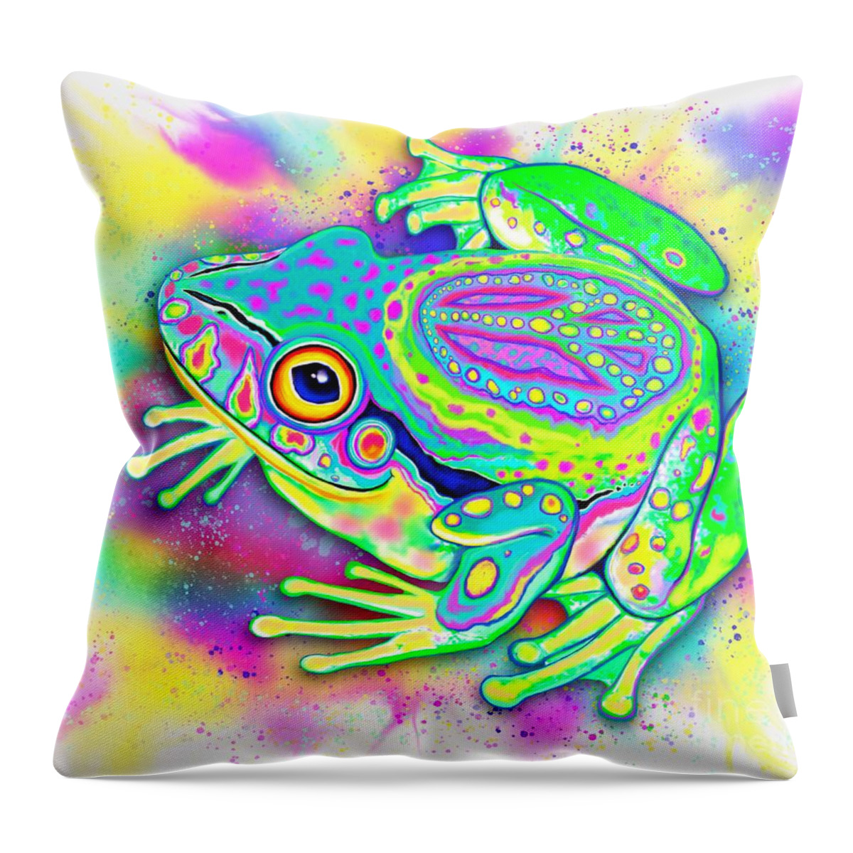 Frog Throw Pillow featuring the digital art Rainbow Color Peace Frog by Nick Gustafson