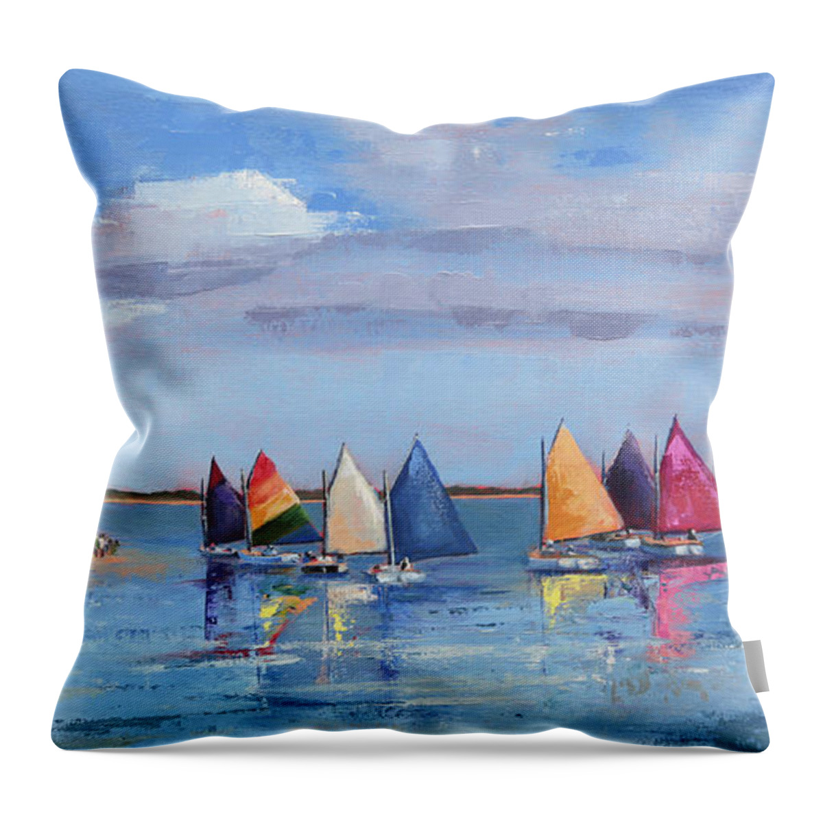 Nantucket Throw Pillow featuring the painting Rainbow Fleet Parade at Brant Point by Trina Teele