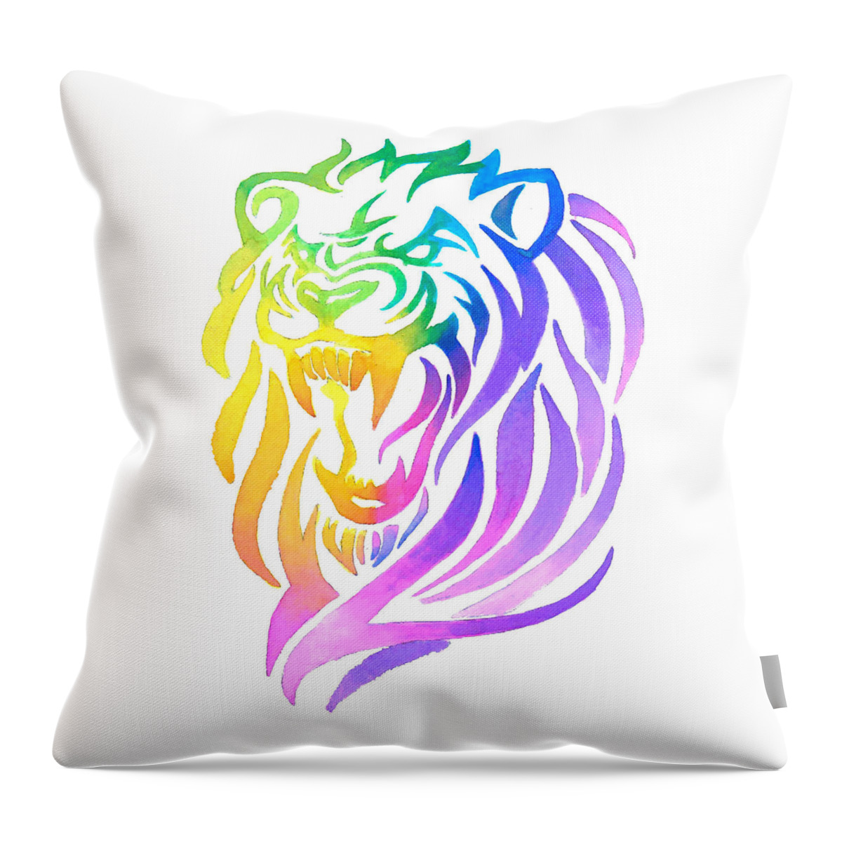  Art Throw Pillow featuring the painting Rainbow Lion by Sarah Krafft