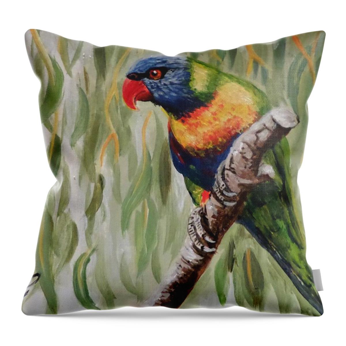 Australia Throw Pillow featuring the painting Rainbow Lorikeet by Anne Gardner