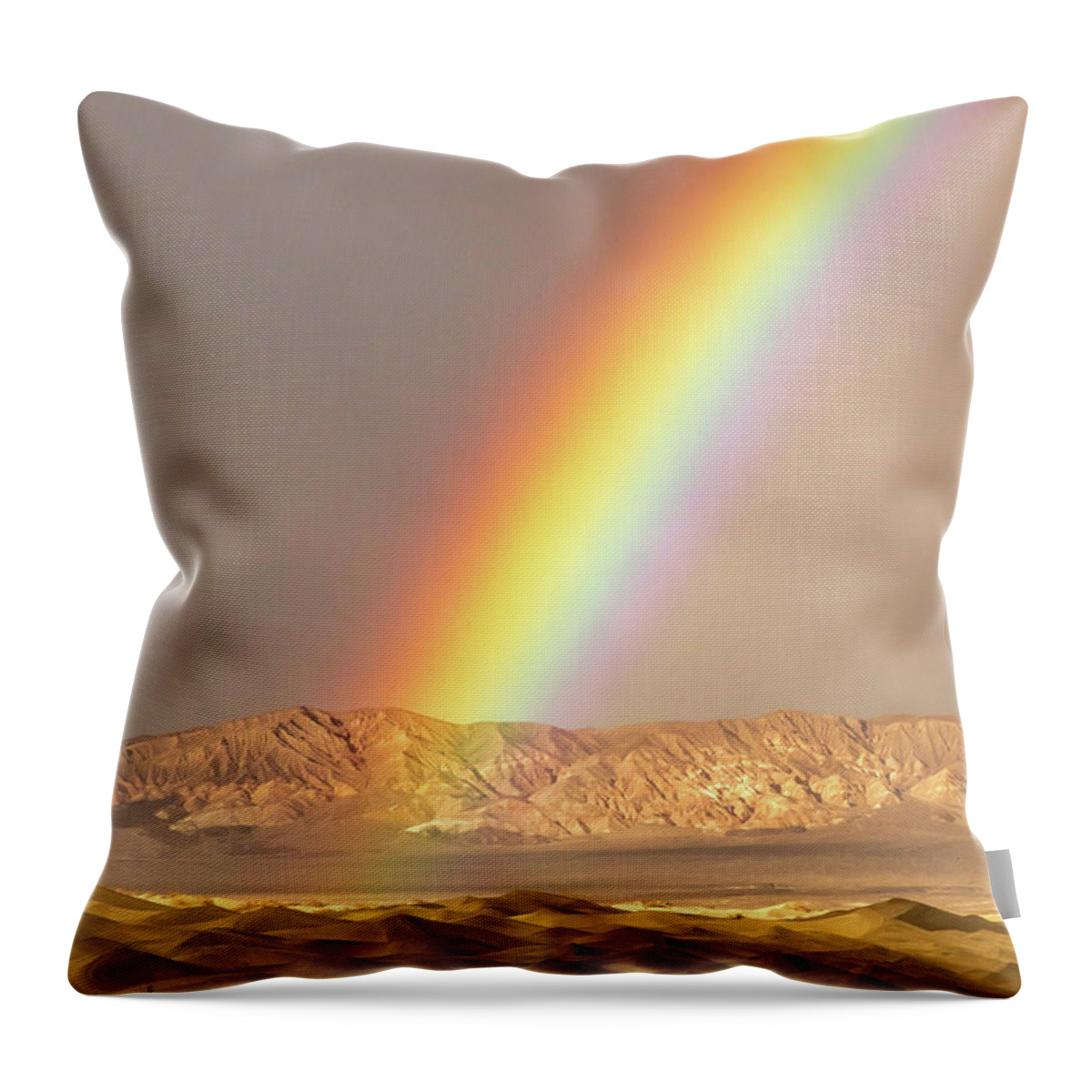 Death Valley National Park Throw Pillow featuring the photograph Rainbow Over Mesquite Dunes by Bill Gallagher