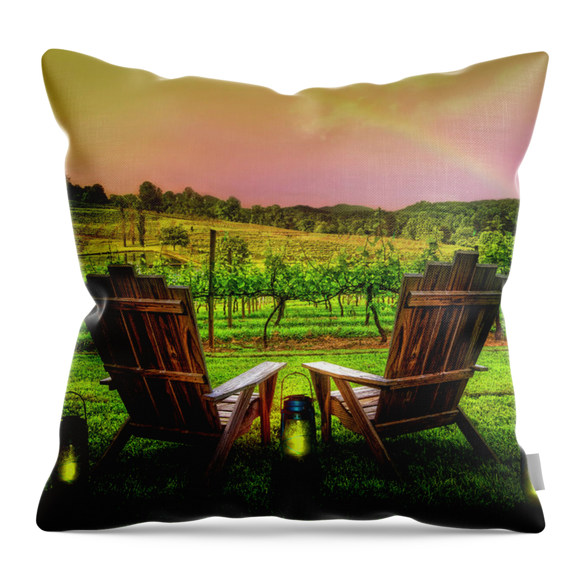 Appalachia Throw Pillow featuring the photograph Rainbow Over the Vineyard by Debra and Dave Vanderlaan