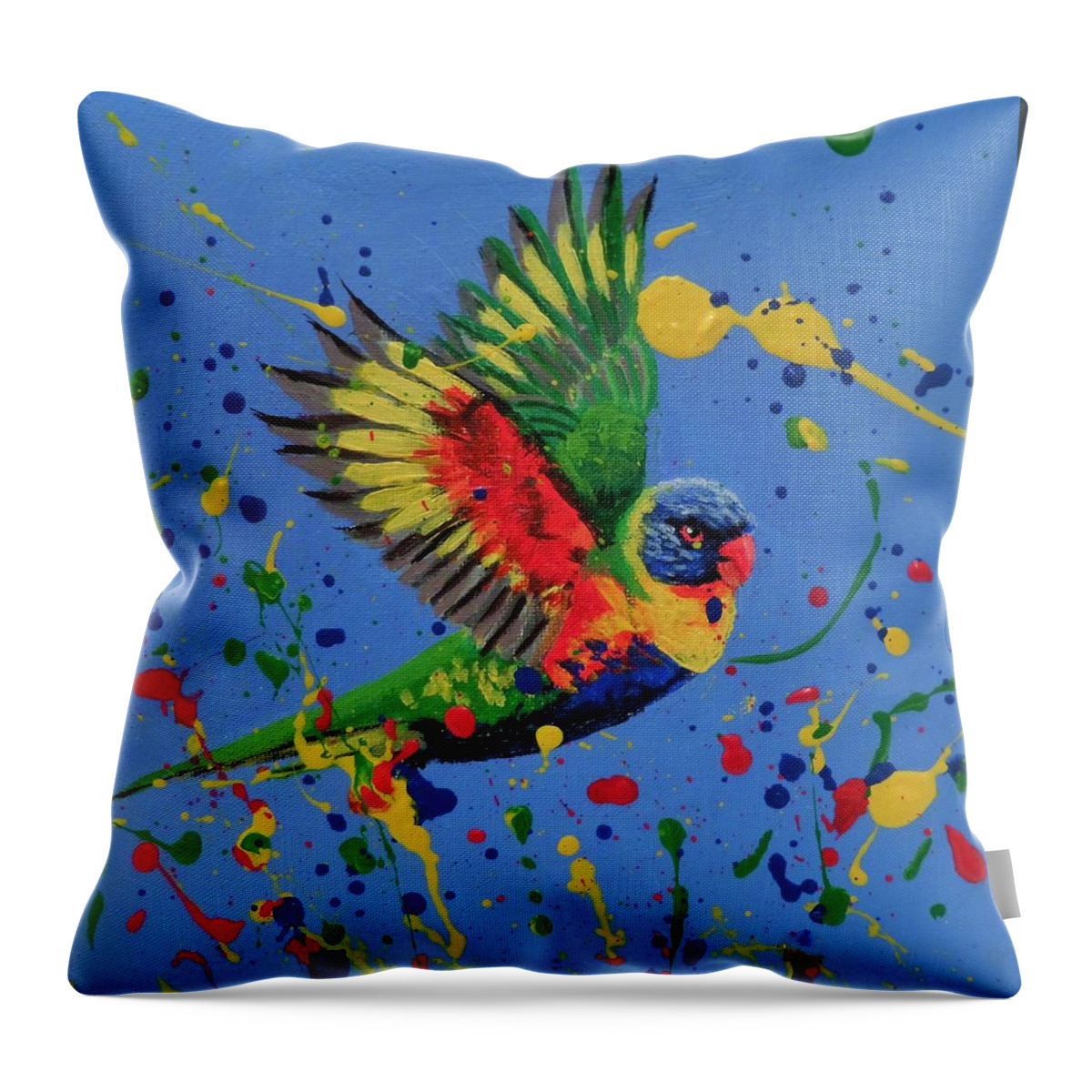 Acrylic Throw Pillow featuring the painting Rainbow splash by Anne Gardner