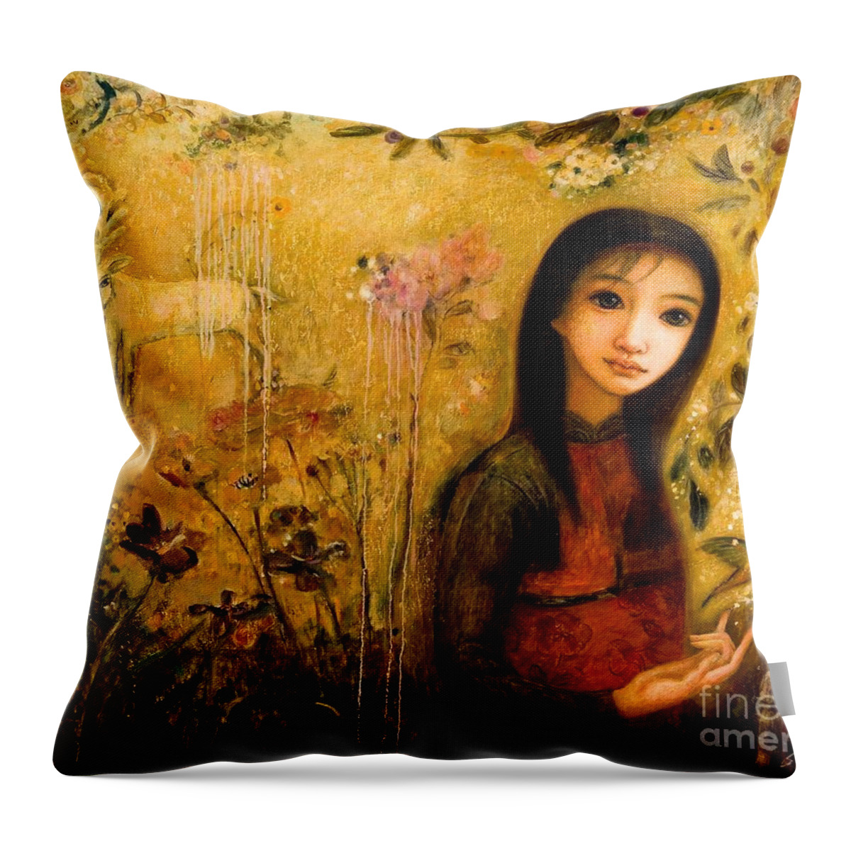 Portrait Throw Pillow featuring the painting Raining Garden by Shijun Munns