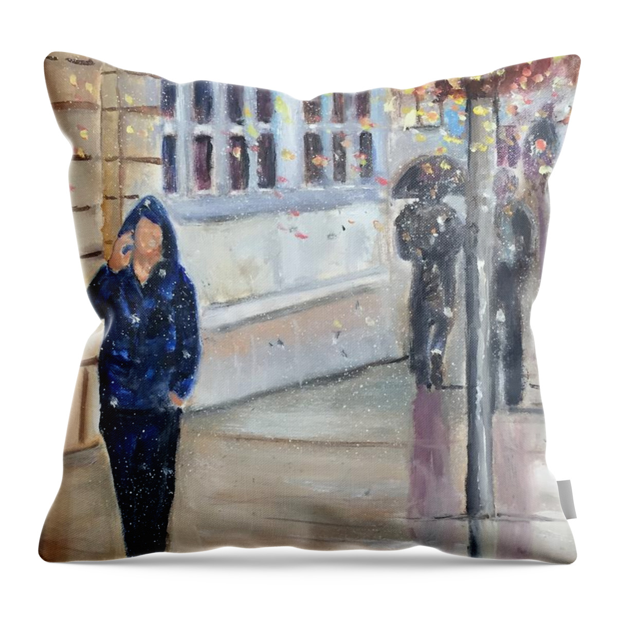Rain Throw Pillow featuring the painting Rainy Day by Gloria Smith