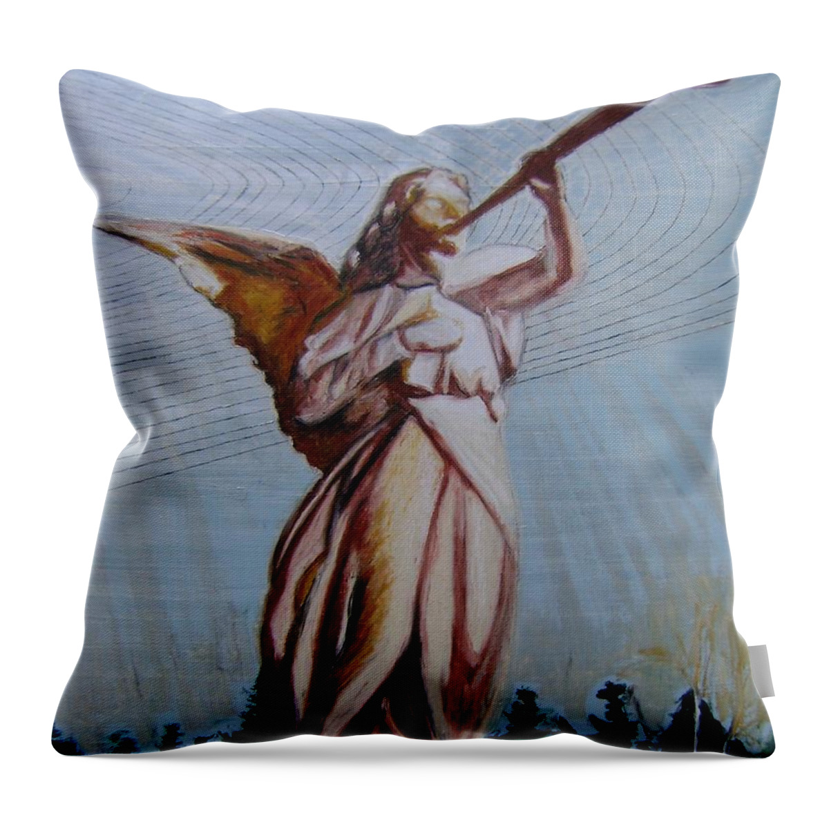 Raise Your Vibration Aka L'ange De Bertrand Throw Pillow featuring the painting Raise your vibration aka L'Ange de Bertrand by Therese Legere