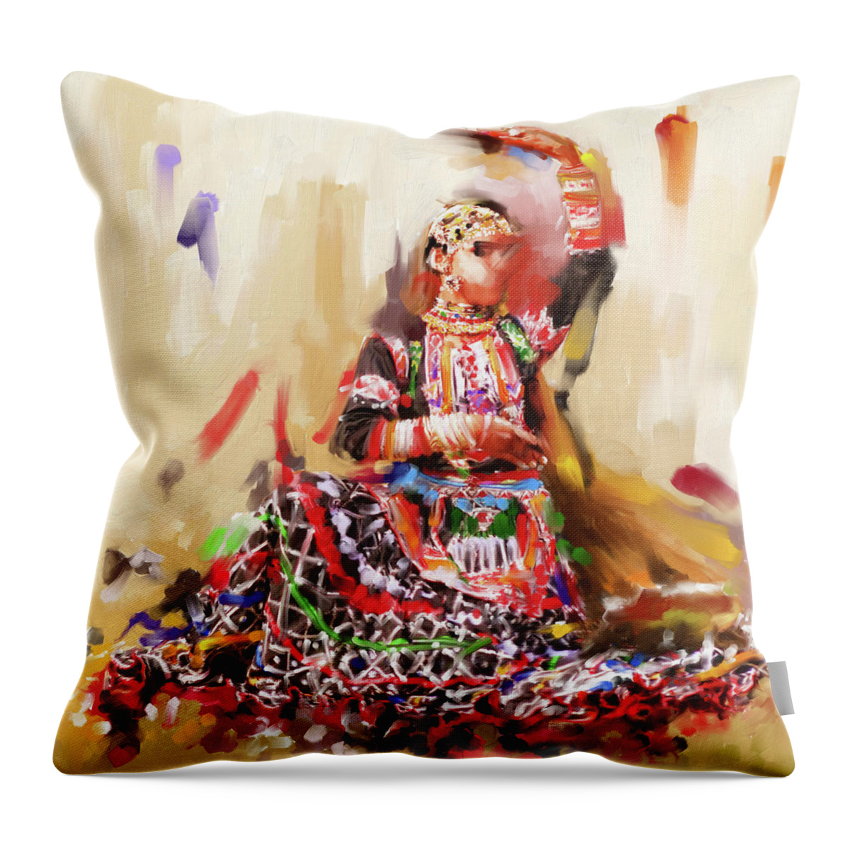Rajasthani Art Throw Pillow featuring the painting Rajasthani Dancer 436 1 by Mawra Tahreem
