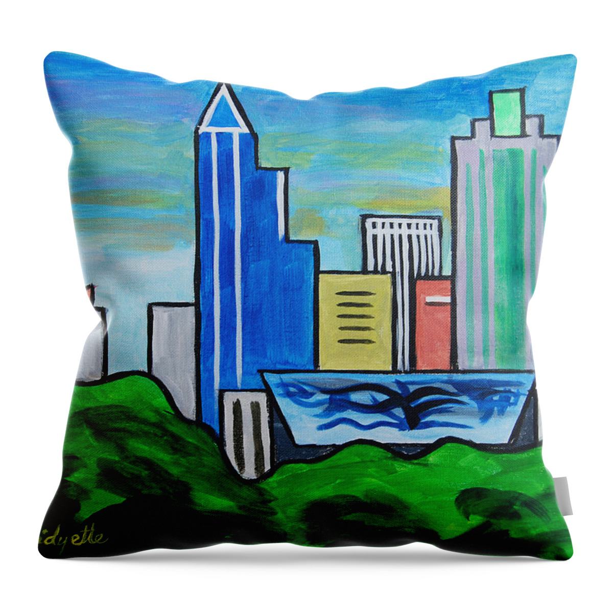 Raleigh Shimmer Wall Throw Pillow featuring the painting Raleigh Skyline 3 by Tommy Midyette