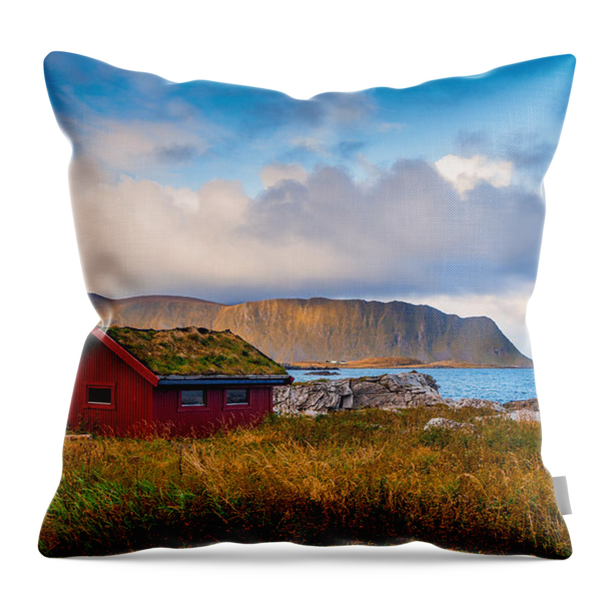 Autumn Throw Pillow featuring the photograph Ramberg Hut by James Billings