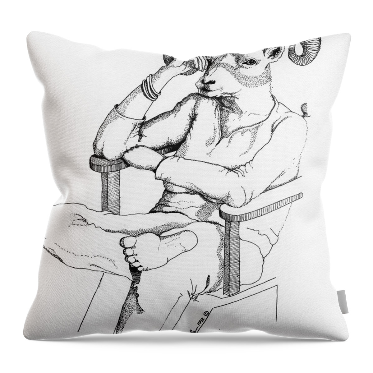 Anthropomorphic Throw Pillow featuring the drawing Raminiscing by Linda Apple
