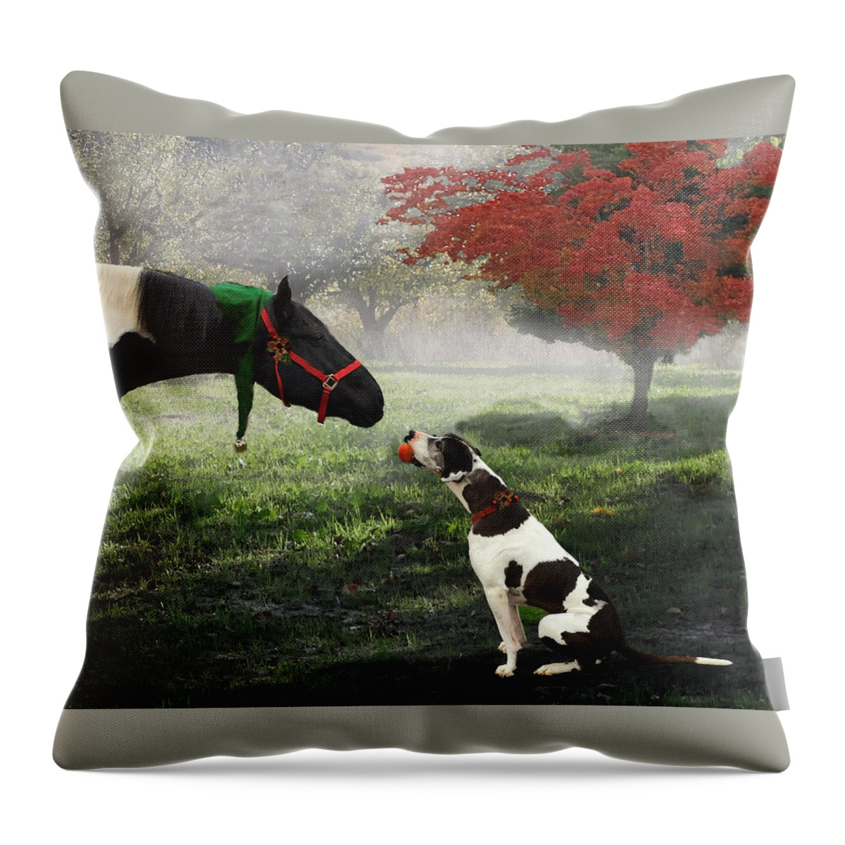 Great Danes Throw Pillow featuring the photograph Ranch Pals by Melinda Hughes-Berland