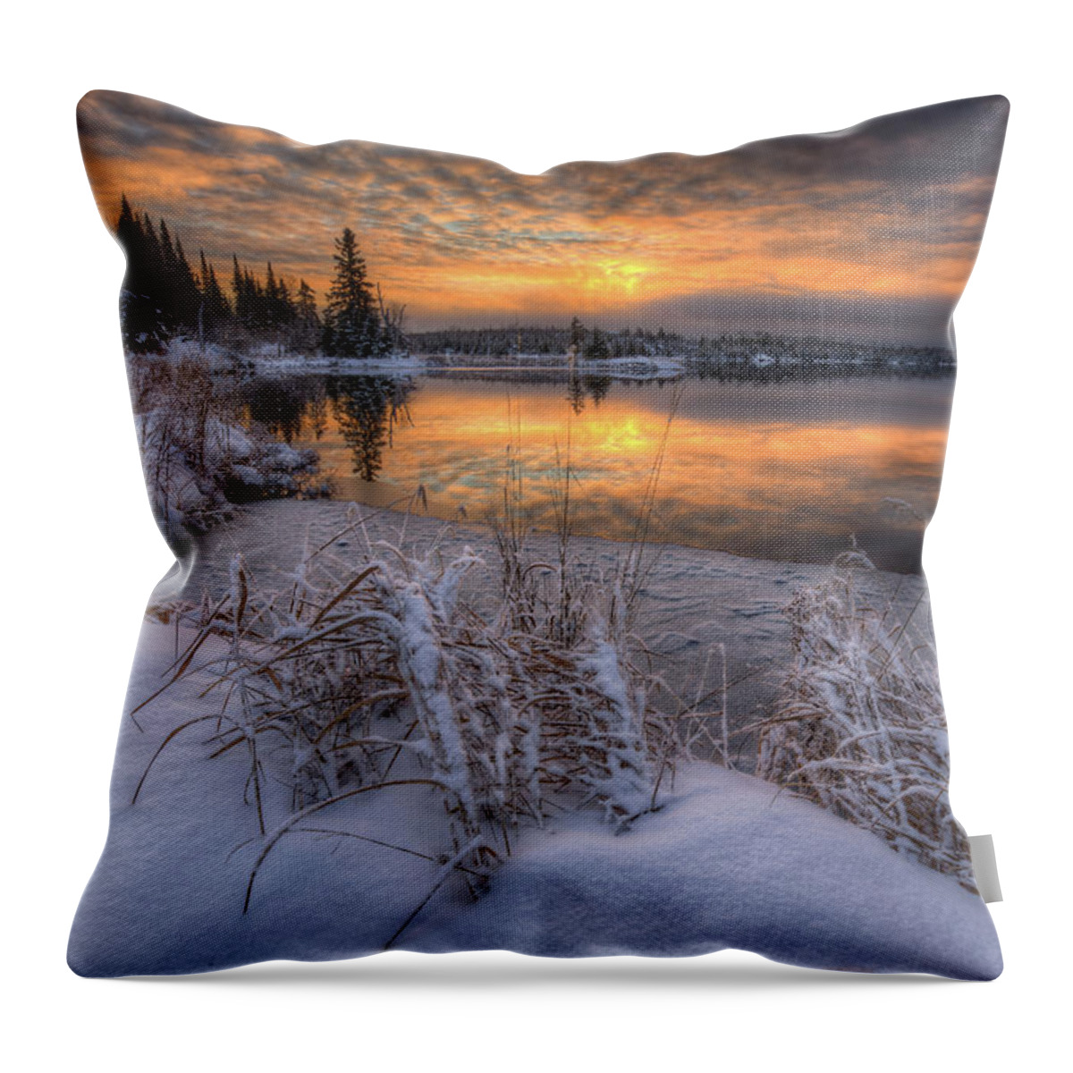 Canada Throw Pillow featuring the photograph Random Lake Somewhere betwenn Shabaqua and Fort Frances by Jakub Sisak