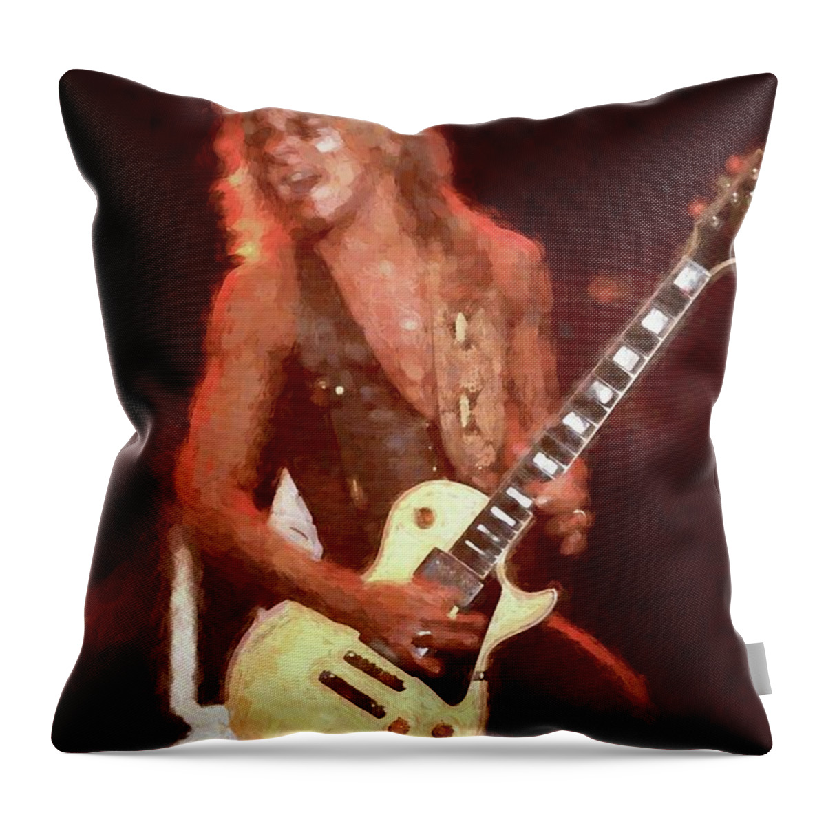 Performing Throw Pillow featuring the painting Randy Rhoads Classic Oil Painting Enlargements by Concert Photos