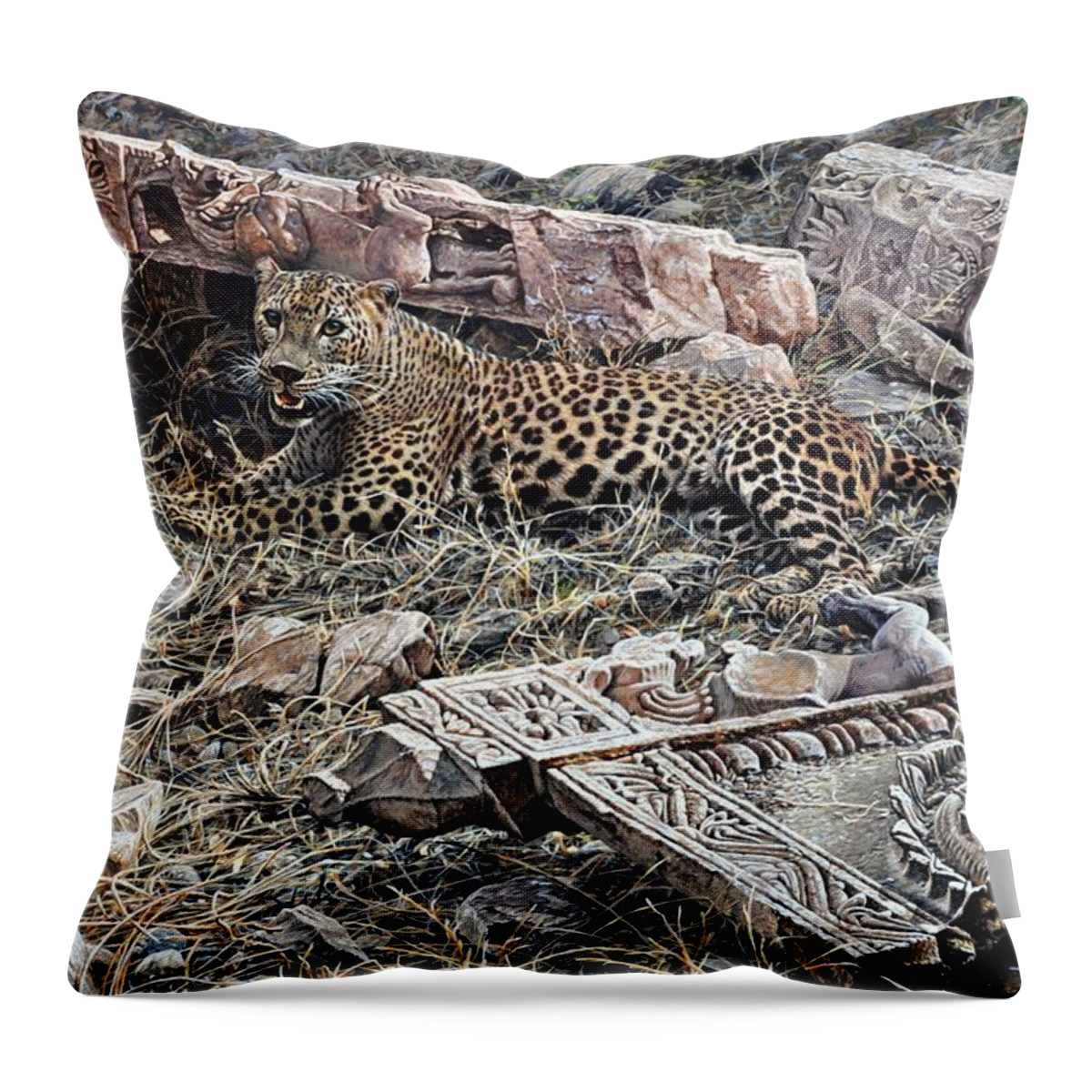 Wildlife Paintings Throw Pillow featuring the painting Ranthambore Apparition by Alan M Hunt