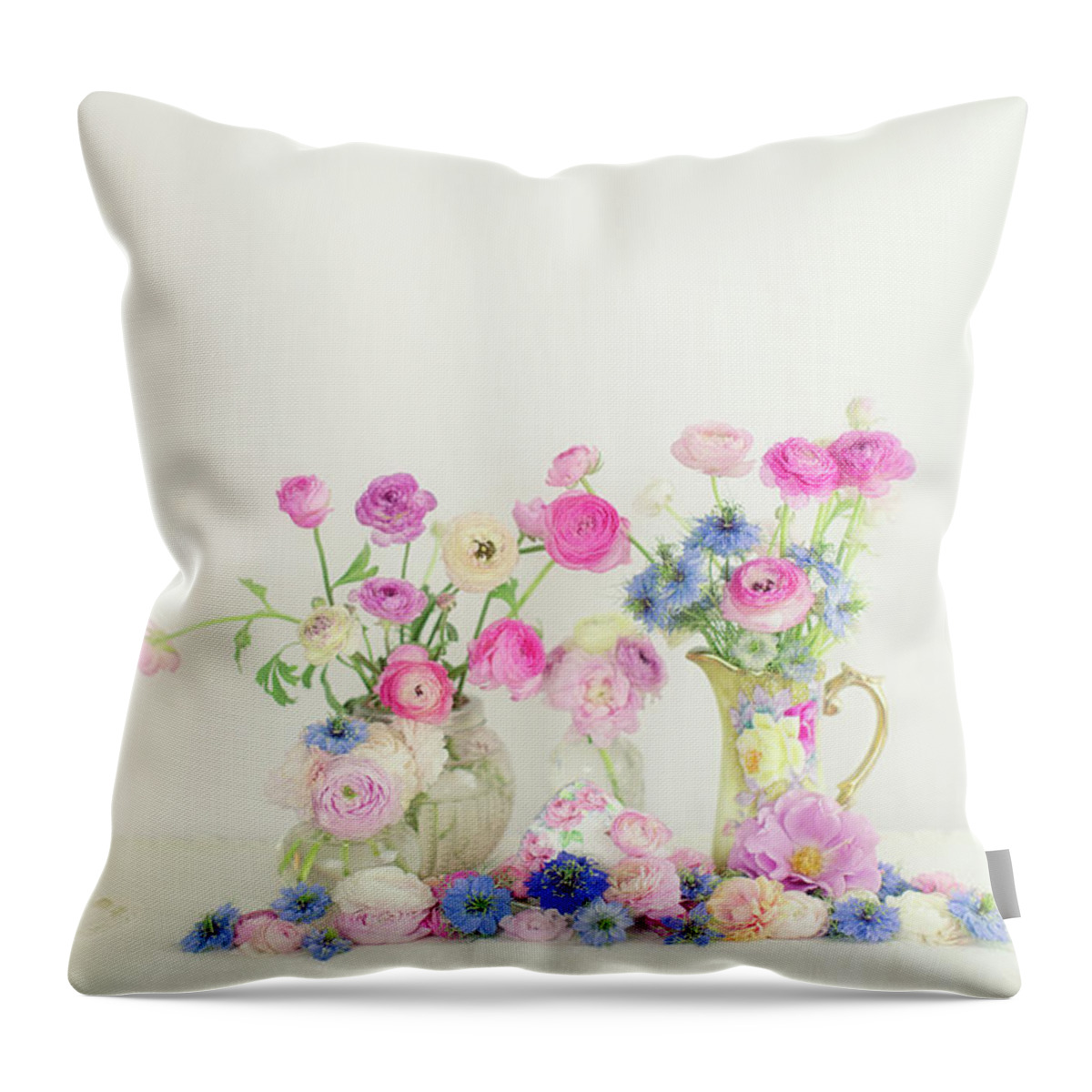 Floral Throw Pillow featuring the photograph Ranunculus with Love in a Mist by Susan Gary