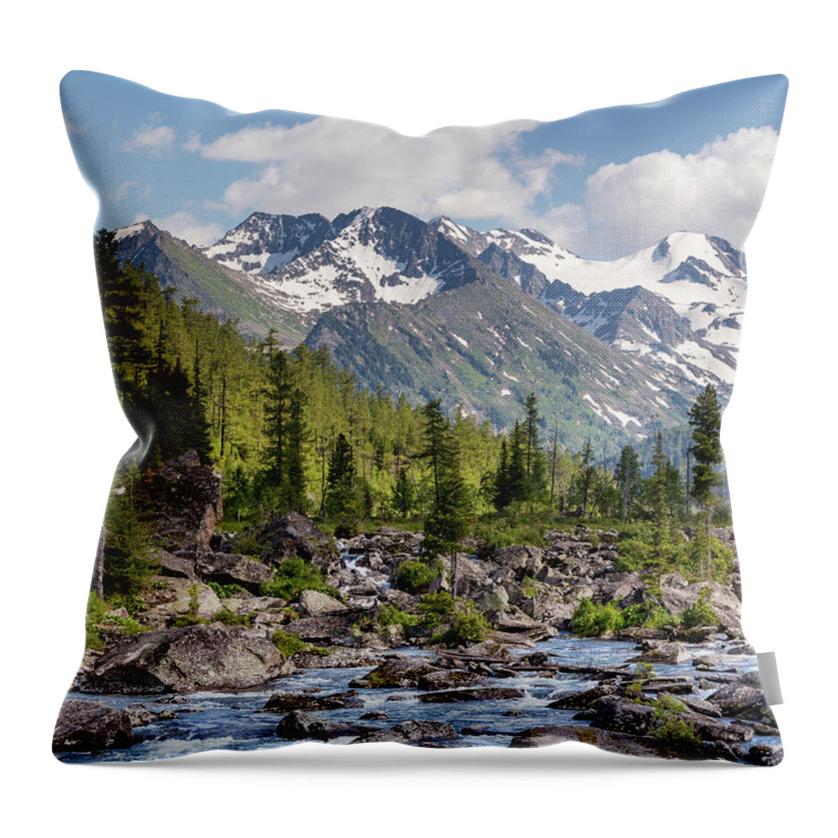 Russian Artists New Wave Throw Pillow featuring the photograph Rapids Noise. Multinsky Lakes. Altai by Victor Kovchin