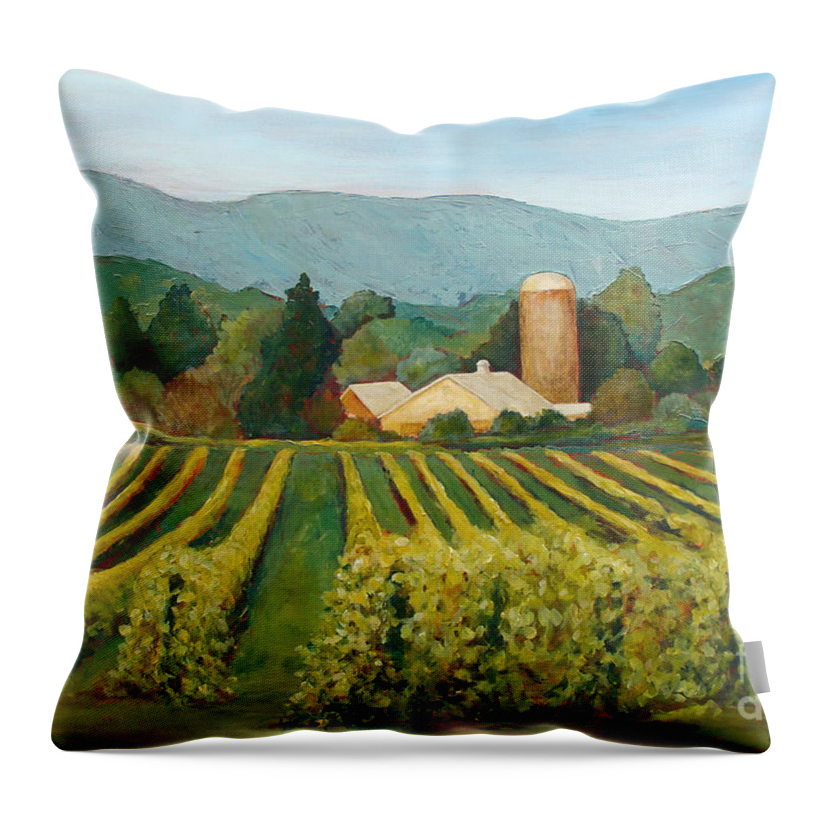 Landscape Throw Pillow featuring the painting Raspberry Rows by Phyllis Howard